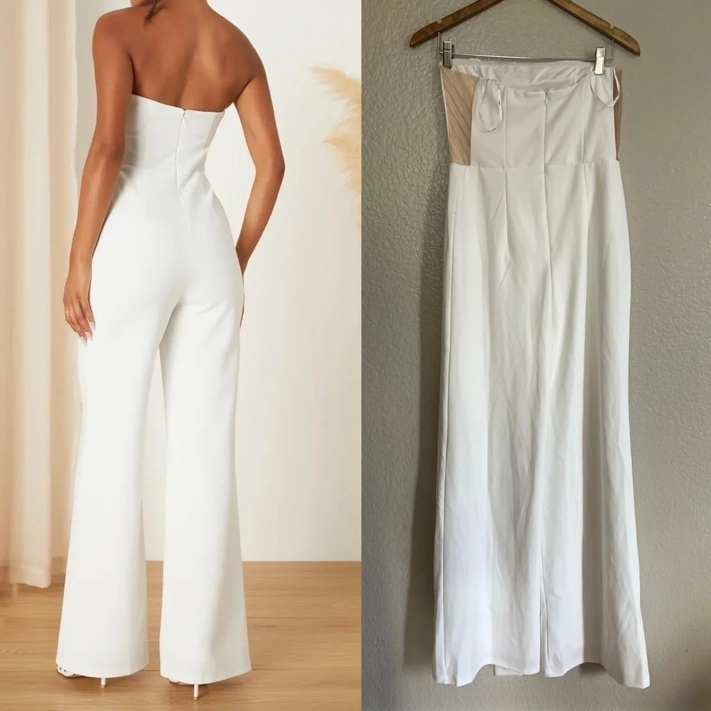 NWOT Adoring Occasion White Strapless Wide-Leg Jumpsuit - Picture 3 of 7